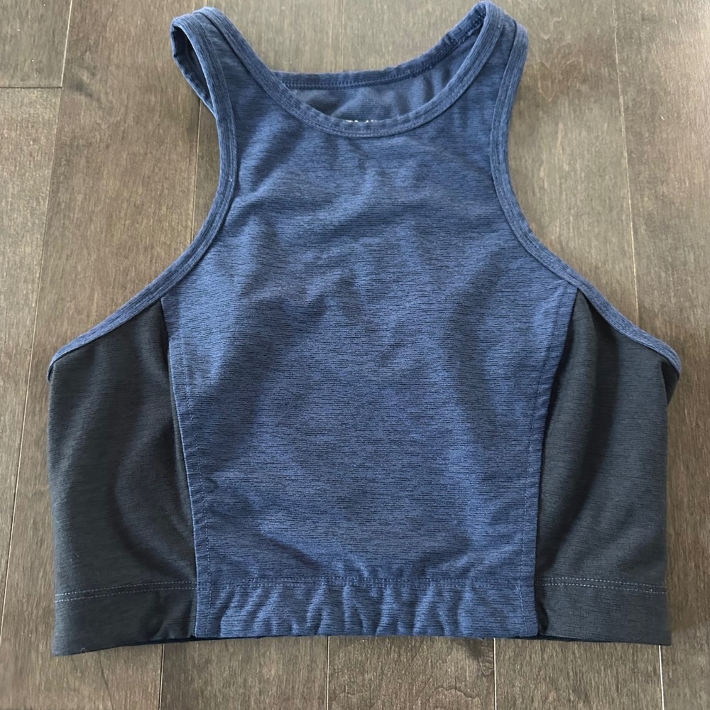 Outdoor Voices Womens Razor Back Sports Bra Crop Top Athletic Blue Black‎ S